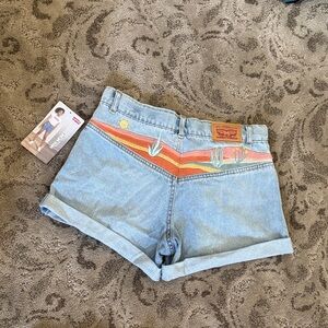 Levi's Women's Light Blue Jean Shorts with Orange and Yellow Accents
